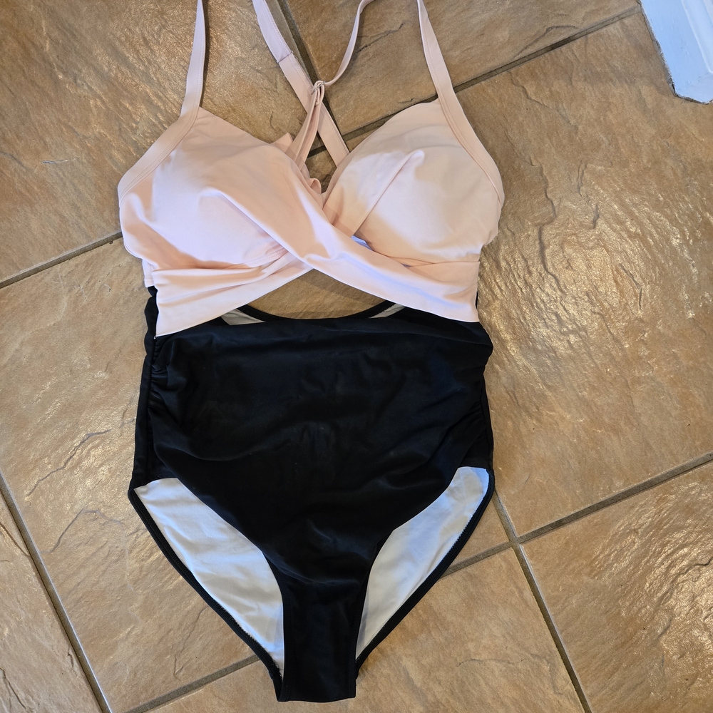 Amazon Essentials Pink and Black One Piece Swimsuit
